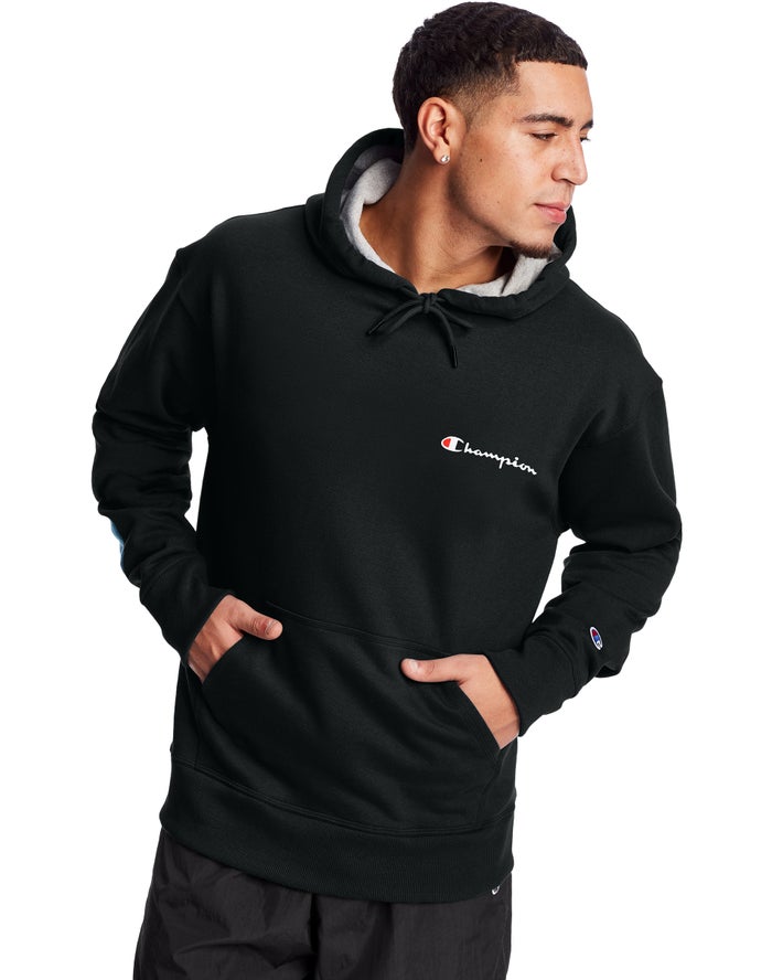 Champion Powerblend Fleece Script Logo Hoodie Heren - Zwart - Belgie 9348BXOGY